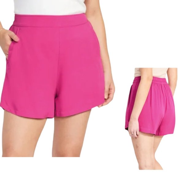 Old Navy Playa Shorts Hot Pink High Waist Soft Spun Rayon Plus Size 3X NWT - Picture 1 of 10